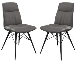 Andover Grey Leather Dining Chairs With Black Legs In Pair