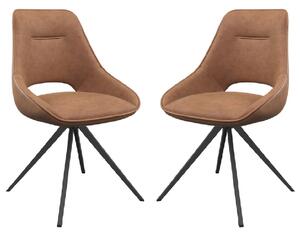 Caldwell Tan Leather Swivel Dining Chairs In Pair