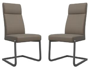 Dallas Taupe Leather Dining Chairs With Grey Legs In Pair