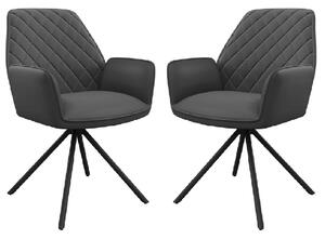 Lacey Grey Leather Dining Chairs With Black Legs In Pair