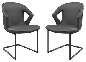 Kahului Grey Leather Dining Chairs With Black Legs In Pair