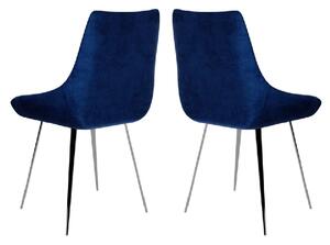 Laceby Dark Blue Fabric Dining Chairs With Chrome Legs In Pair