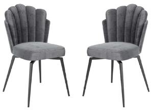 Fairbanks Dark Grey Fabric Dining Chairs With Black Legs In Pair