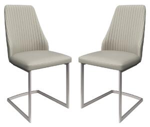 Madrid Light Grey Leather Dining Chairs With Steel Legs In Pair