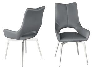 Salisbury Grey Leather Dining Chairs With Steel Legs In Pair