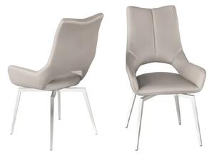 Salisbury Taupe Leather Dining Chairs With Steel Legs In Pair