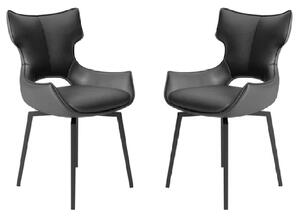 Rayong Grey Leather Dining Chairs With Black Legs In Pair