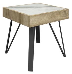 Valtesse Ceramic Square Side Table In White And Oak