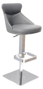 Saida Leather Bar Stool With Chrome Base In Grey