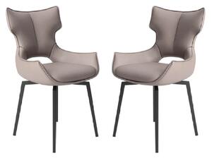 Rayong Taupe Leather Dining Chairs With Black Legs In Pair