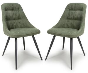 Calhoun Green Fabric Dining Chairs With Black Legs In Pair