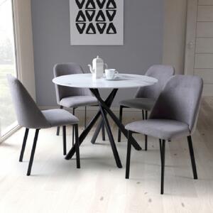 Accro White Glass Dining Table With 4 Lenoir Light Grey Chairs