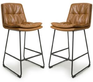 Attica Tan Leather Bar Chairs With Metal Legs In Pair