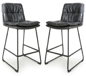 Attica Dark Grey Leather Bar Chairs With Metal Legs In Pair