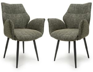 Banff Green Fabric Dining Chairs With Black Legs In Pair