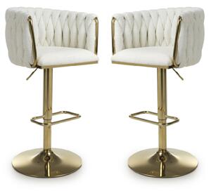 Bangor Cream Fabric Bar Stools With Gold Base In Pair