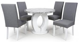 Naiva Grey Marble Round Dining Table 4 Rabat Steel Grey Chairs