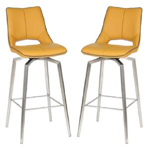 Mosul Yellow Leather Bar Chairs With Steel Legs In Pair