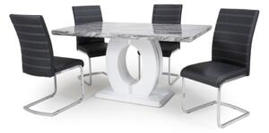 Naiva Grey Gloss Marble Dining Table With 4 Conary Black Chairs