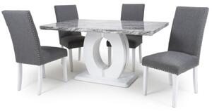 Naiva Grey Marble Dining Table With 4 Rabat Silver Grey Chairs