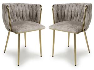 Oaklyn Mink Velvet Dining Chairs With Gold Legs In Pair