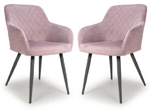 Menton Dusty Pink Velvet Dining Chairs With Black Legs In Pair