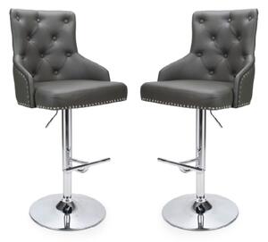 Rivne Graphite Grey Leather Bar Stools With Chrome Base In Pair