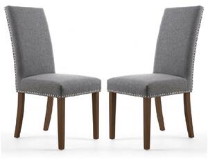 Rabat Steel Grey Fabric Dining Chairs With Walnut Legs In Pair