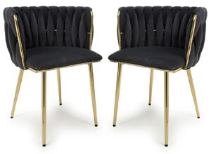 Oaklyn Black Velvet Dining Chairs With Gold Legs In Pair