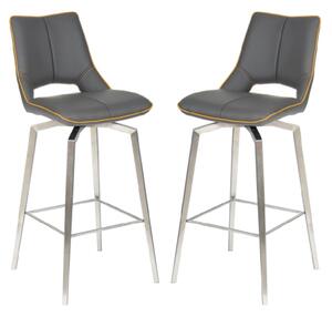 Mosul Graphite Grey Leather Bar Chairs With Steel Legs In Pair