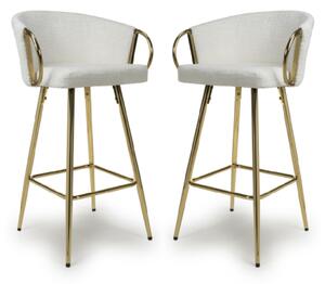 Visalia Cream Fabric Bar Stools With Gold Legs In Pair