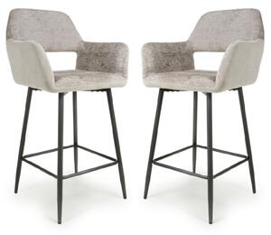 Safford Mink Fabric Bar Chairs With Black Legs In Pair