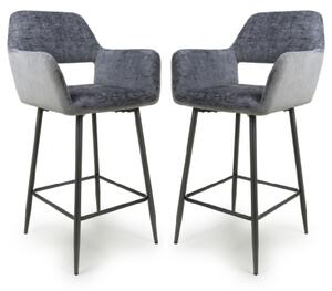 Safford Blue And Grey Fabric Bar Chairs With Black Legs In Pair