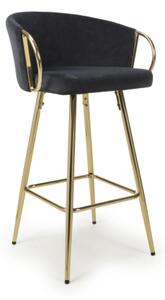 Visalia Velvet Bar Stool With Gold Legs In Black