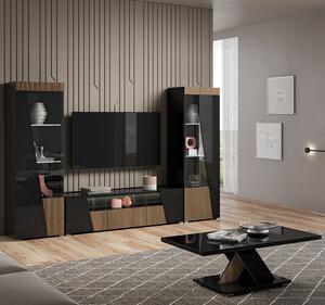 Enna Living Room Set With Coffee Table In Gloss Black And LED