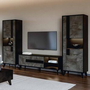 Laax Living Room Set With Display Cabinet In Black Oxide And LED