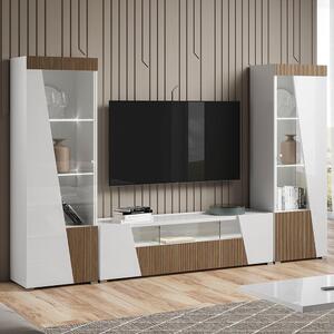 Enna Living Room Set With Display Cabinet In Gloss White And LED