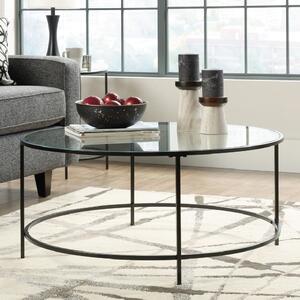 Hamlet Clear Glass Round Coffee Table With Black Metal Frame