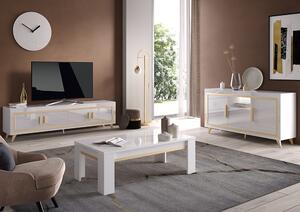 Geneva Living Room Set With Sideboard In White Gold And LED