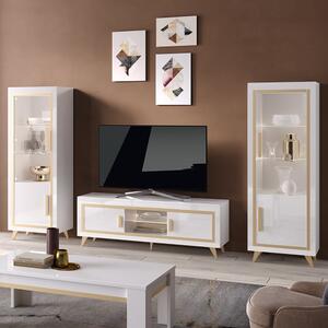 Geneva Living Room Set With Display Cabinet In White Gold And LED