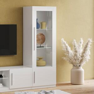 Breta High Gloss Display Cabinet 1 Door In White With LED