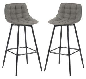 Quebec Grey Fabric Bar Stools With Black Legs In Pair