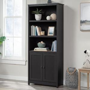 Saginaw Wooden Bookcase With 2 Doors In Raven And Lintel Oak