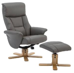 Macon Leather Recliner Chair With Footstool In Grey