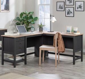 Saginaw Wooden L Shaped Laptop Desk In Raven And Lintel Oak