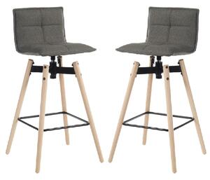 Silvis Grey Fabric Barstools With Light Wooden Legs In Pair