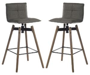 Silvis Grey Fabric Barstools With Dark Wooden Legs In Pair