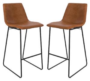 Berlin Caramel Maple PU Leather Bar Stools With Black Leg In Pair