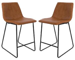 Berlin Caramel Maple PU Leather Bar Chairs With Black Leg In Pair