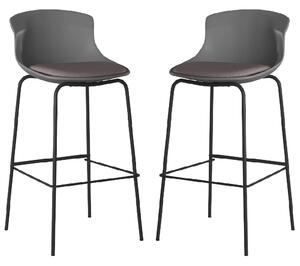 Hinton Grey Plastic Bar Stools With Fabric Seat In Pair